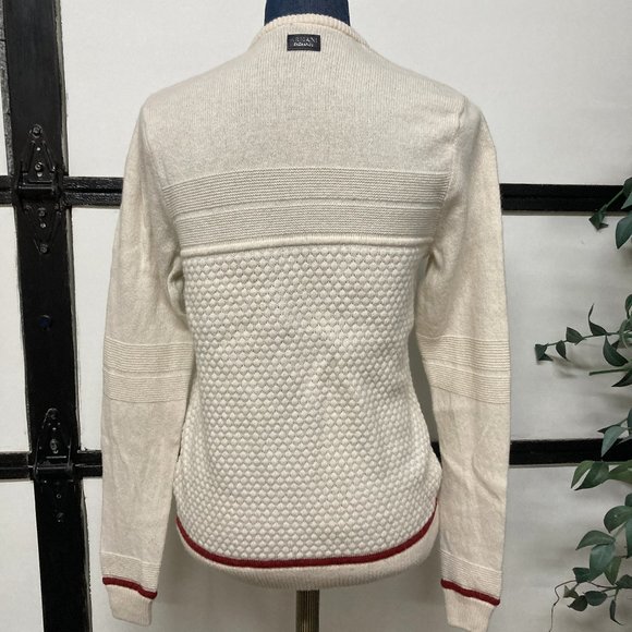 Mens Armani Exchange Wool Blend Sweater, Cream White w/Red Trim, Small - Picture 2 of 4